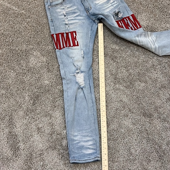 EUC HOMME + FEMME LA RED LOGO LETTERMAN DENIM JEANS 32 - Picture 7 of 16